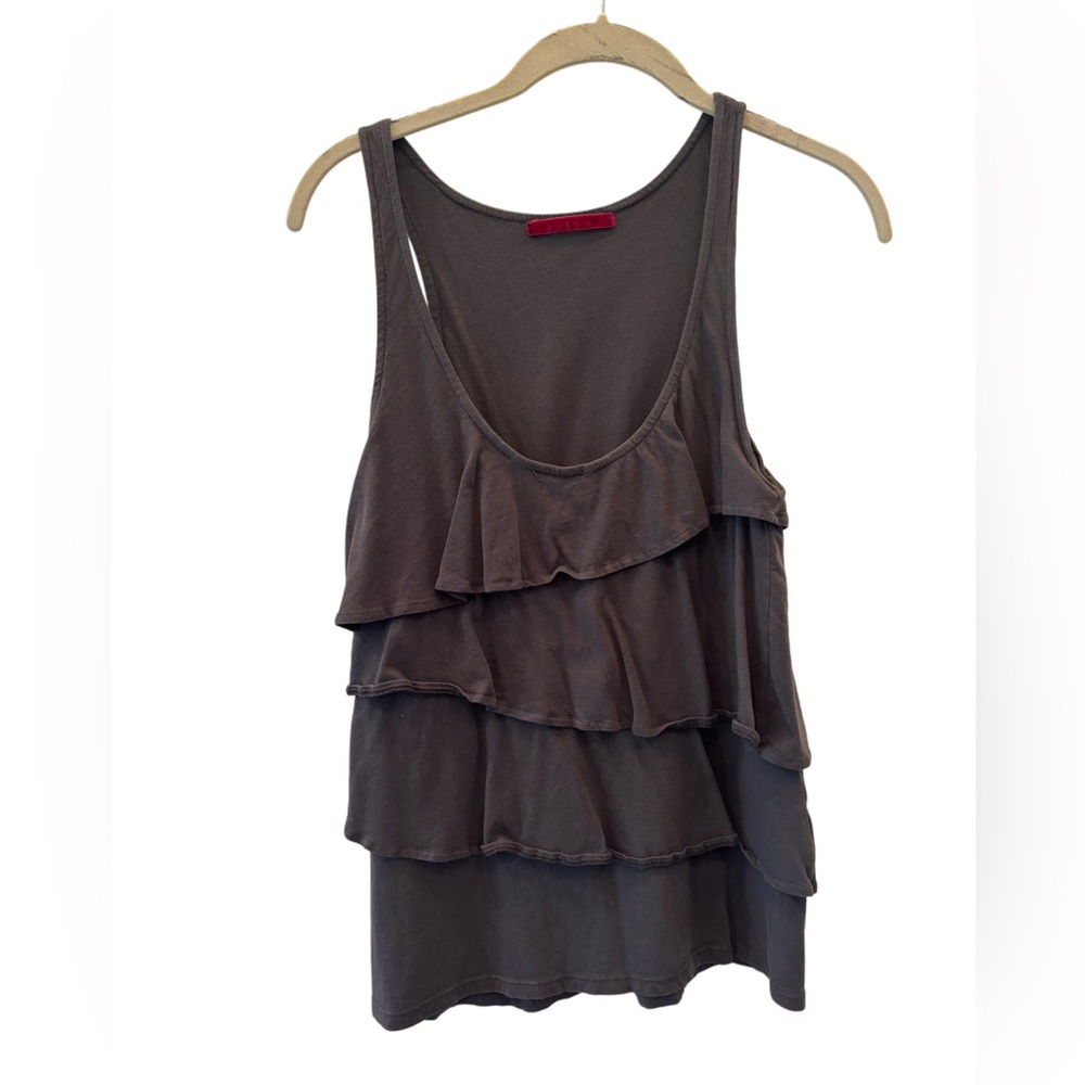 Velvet Dark Gray Ruffled Tank Top